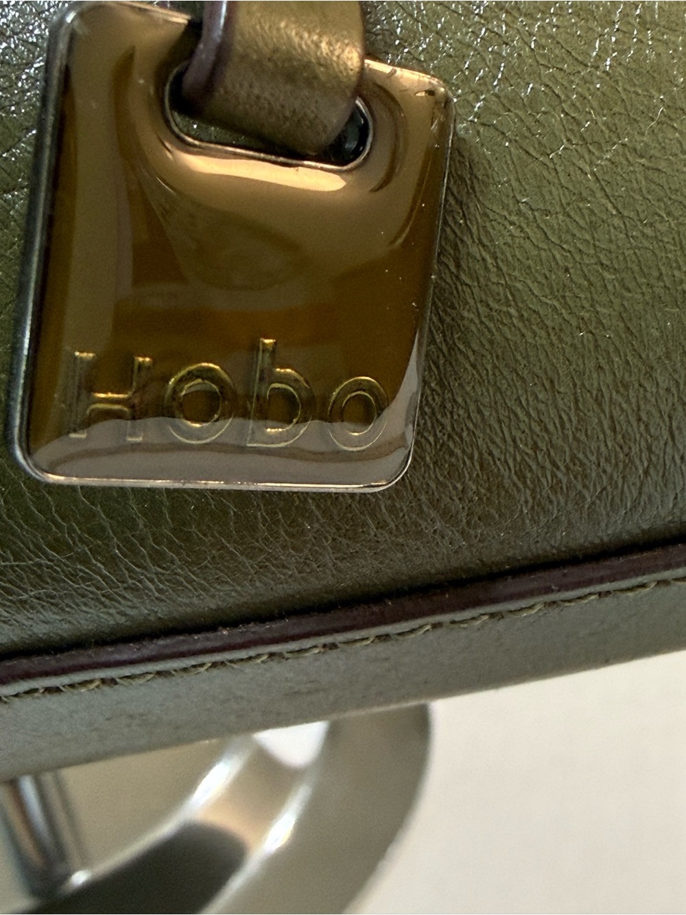 Vintage Hobo International Olive Green Leather Bag Structured Satchel Purse - Picture 5 of 16